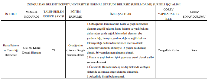 Bülent Ecevit Üniversitesi 77 Klinik Destek Elemanı Alımı Detayları