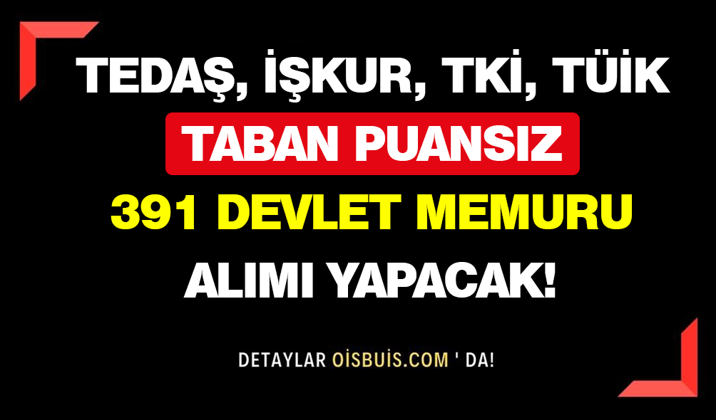 TEDAŞ, İŞKUR, TKİ, TÜİK Taban Puansız 391 Devlet Memuru Alımı Yapacak!
