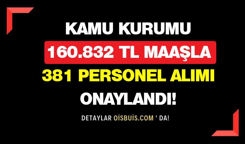 Kamu Kurumu 160.832 TL Maaşla 381 Personel Alımı Onaylandı!
