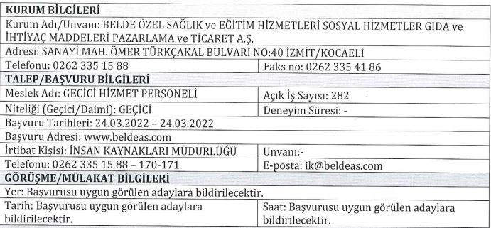 Kocaeli Büyükşehir Belediyesi BELDE KPSS'siz 282 Personel Alımı Yapacak!