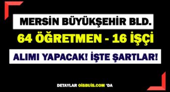 Mersin Büyükşehir Belediyesi 64 Öğretmen 16 Beden İşçisi Alımı Yapacak!