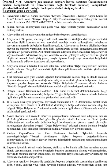 Kayseri Üniversitesi 31 Personel Alımı
