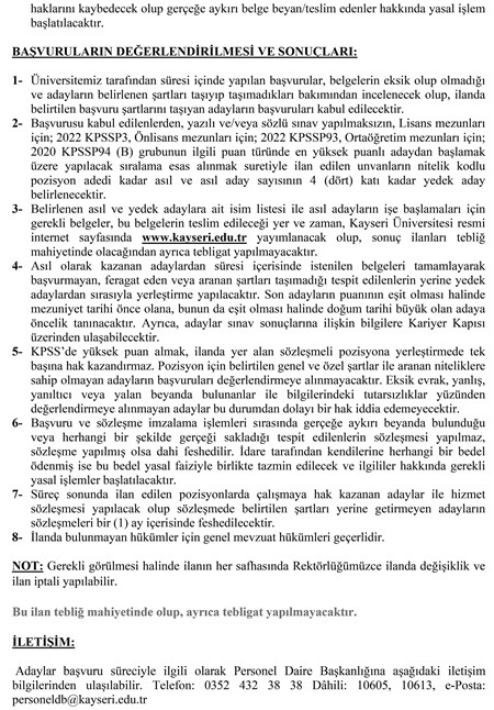 Kayseri Üniversitesi 31 Personel Alımı