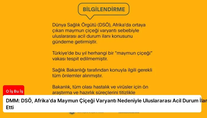 DMM: DSÖ, Afrika’da Maymun Çiçeği Varyantı Nedeniyle Uluslararası Acil Durum İlan Etti